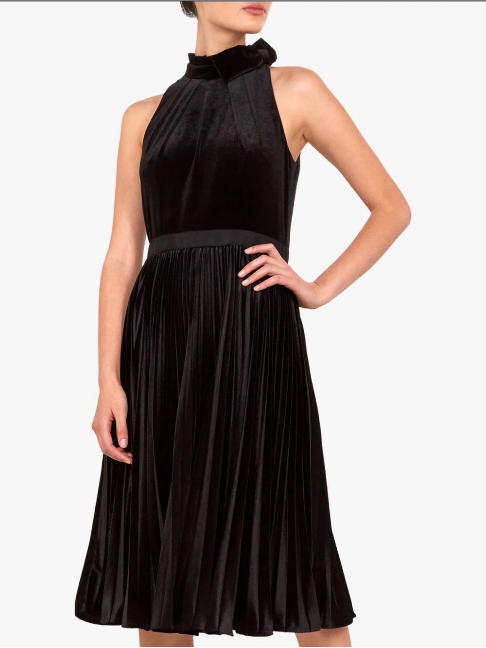 Ted Baker womens 2 black cornels velvet midi pleated dress EUC